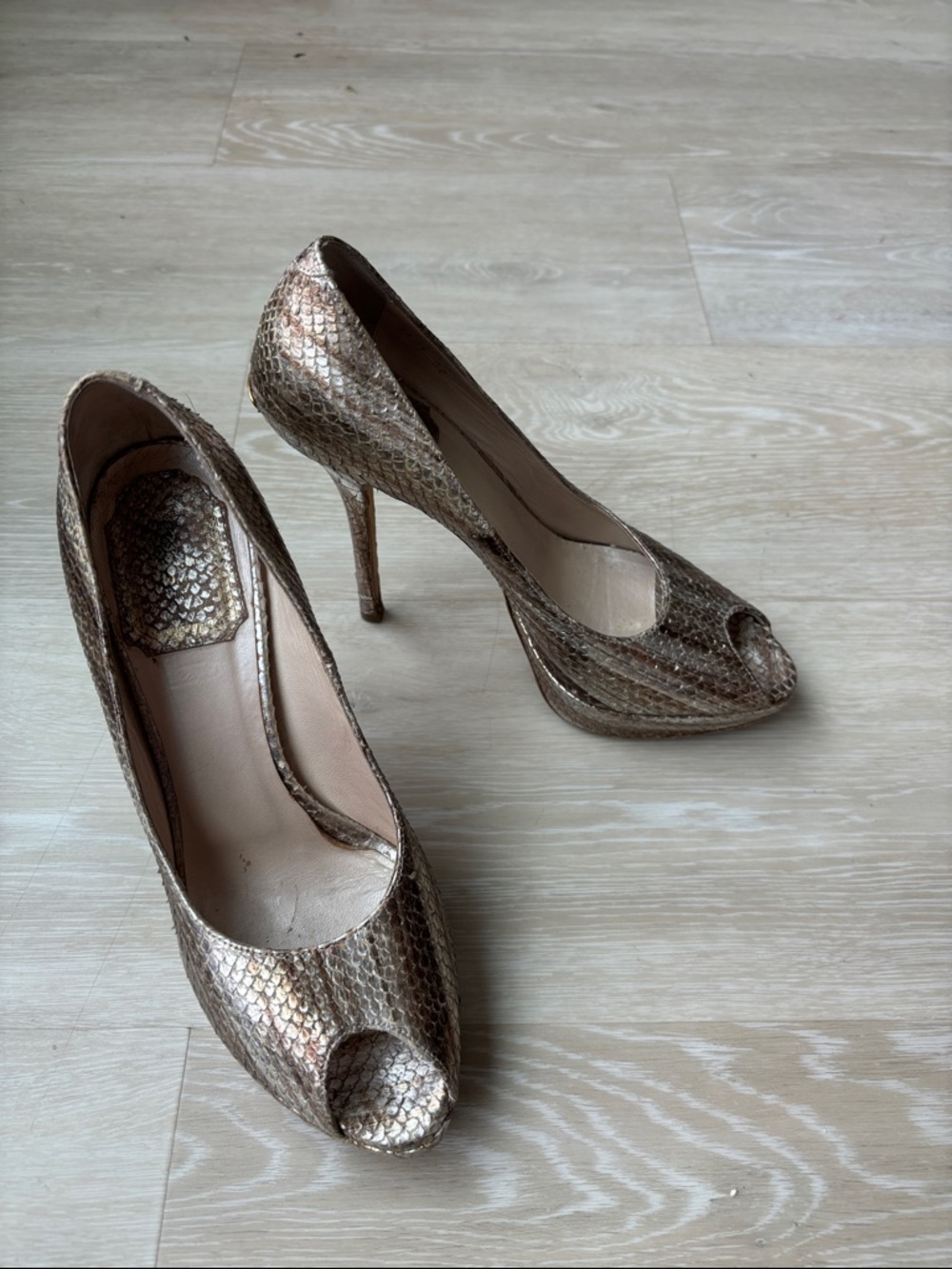 Dior Metallic Gold Peep-Toe Stiletto Heels